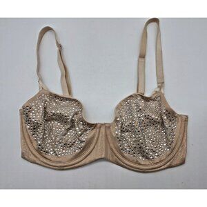 Victoria's Secret Bra Size 32DD Beige Rhinestones Dream Angel Push-Up Underwire